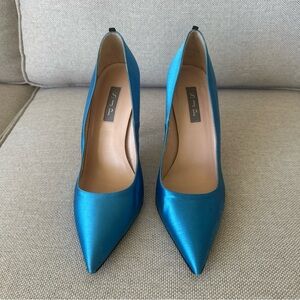SJP Sarah Jessica Parker Fawn Teal Satin Heels Pumps Women 38.5